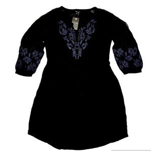 Lucky NWT Women’s Black Dress With Embroidered Blue Flower Detail SZ XL